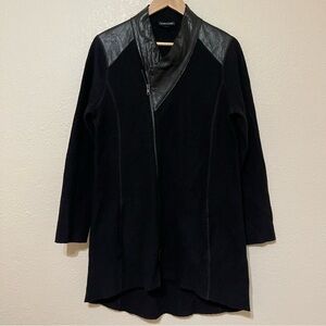 Eileen Fisher Leather Trim Merino Wool Jacket Size Medium Women